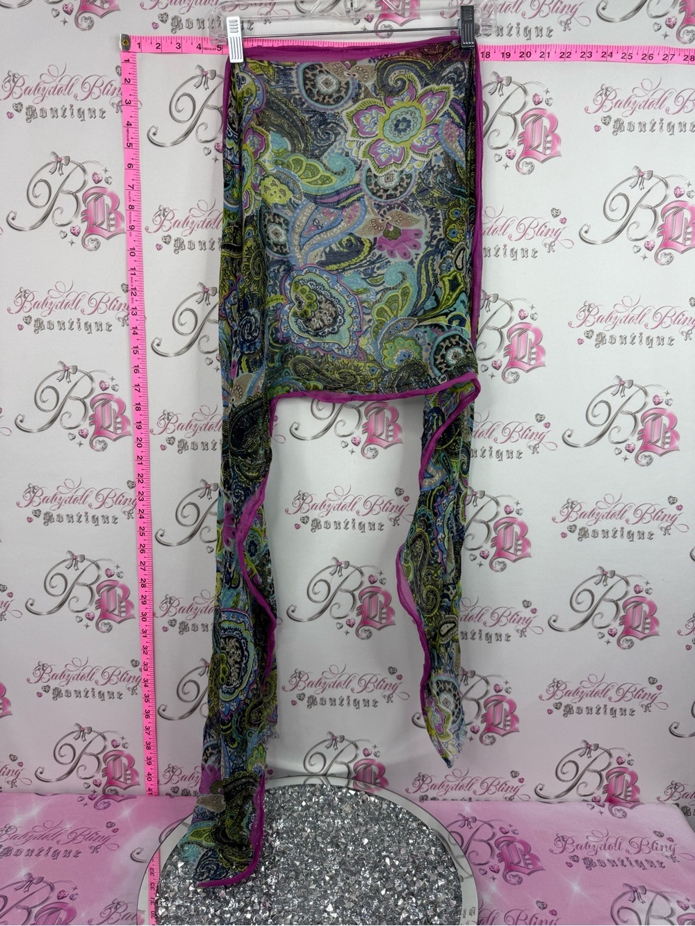 Sheer Paisley Wrap Scarf with Pink Trim